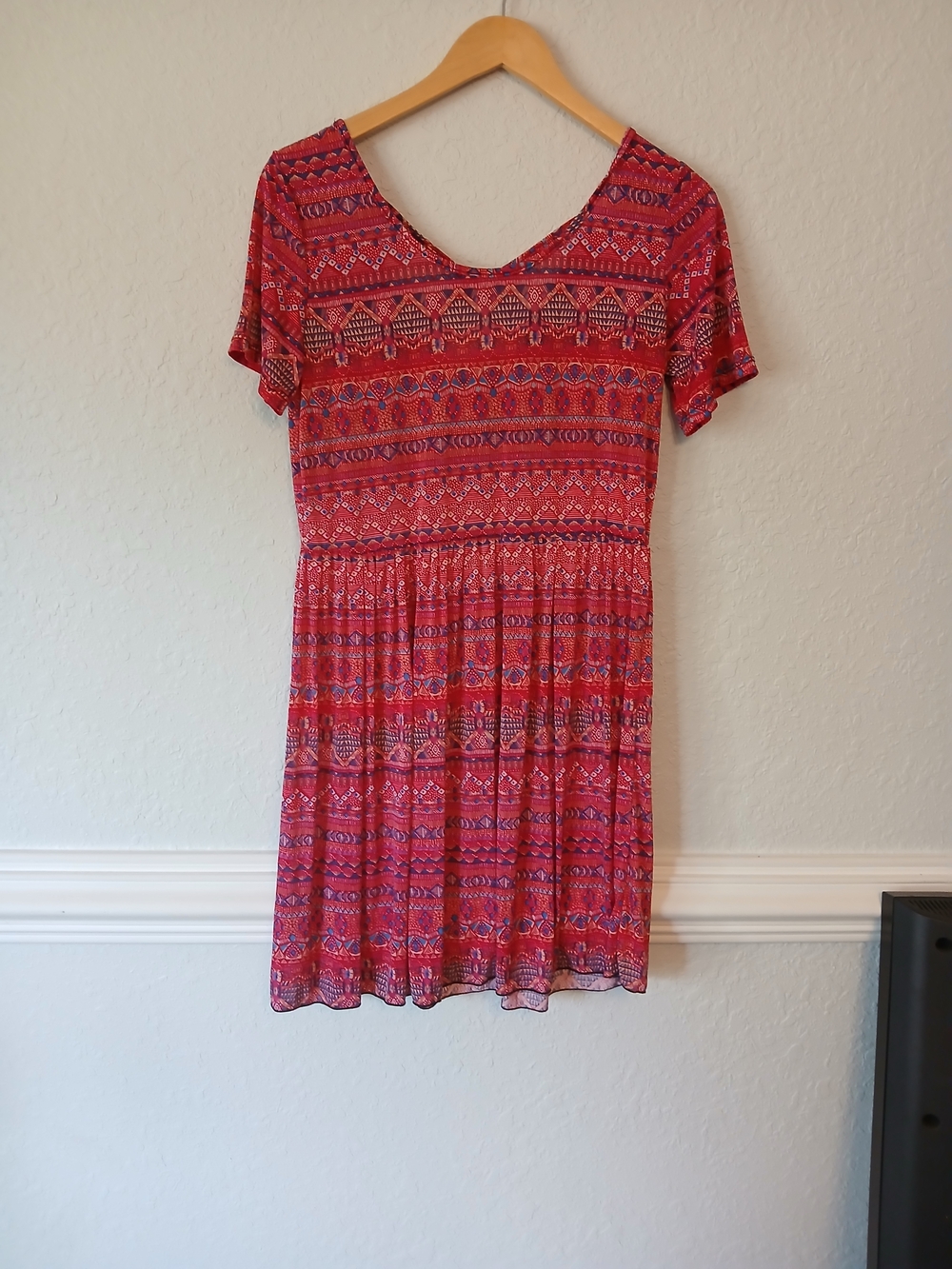 Red Patterned Short Sleeve Women’s Dress